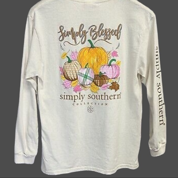 Simply Southern Thanksgiving Fall "Simply Blessed" Long Sleeve Tee  Small - Picture 1 of 10